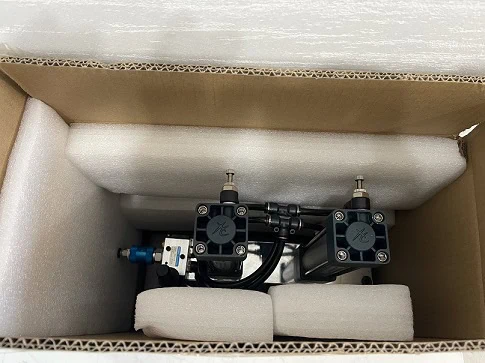 Pneumatic Bath Bomb Press safely encased in a protective shipping box.